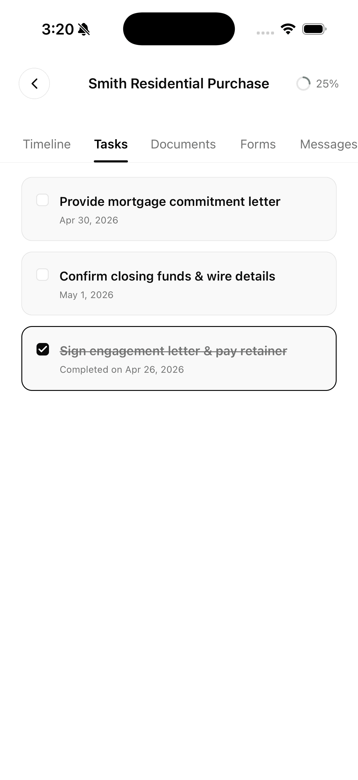 Sapling app — Tasks screen