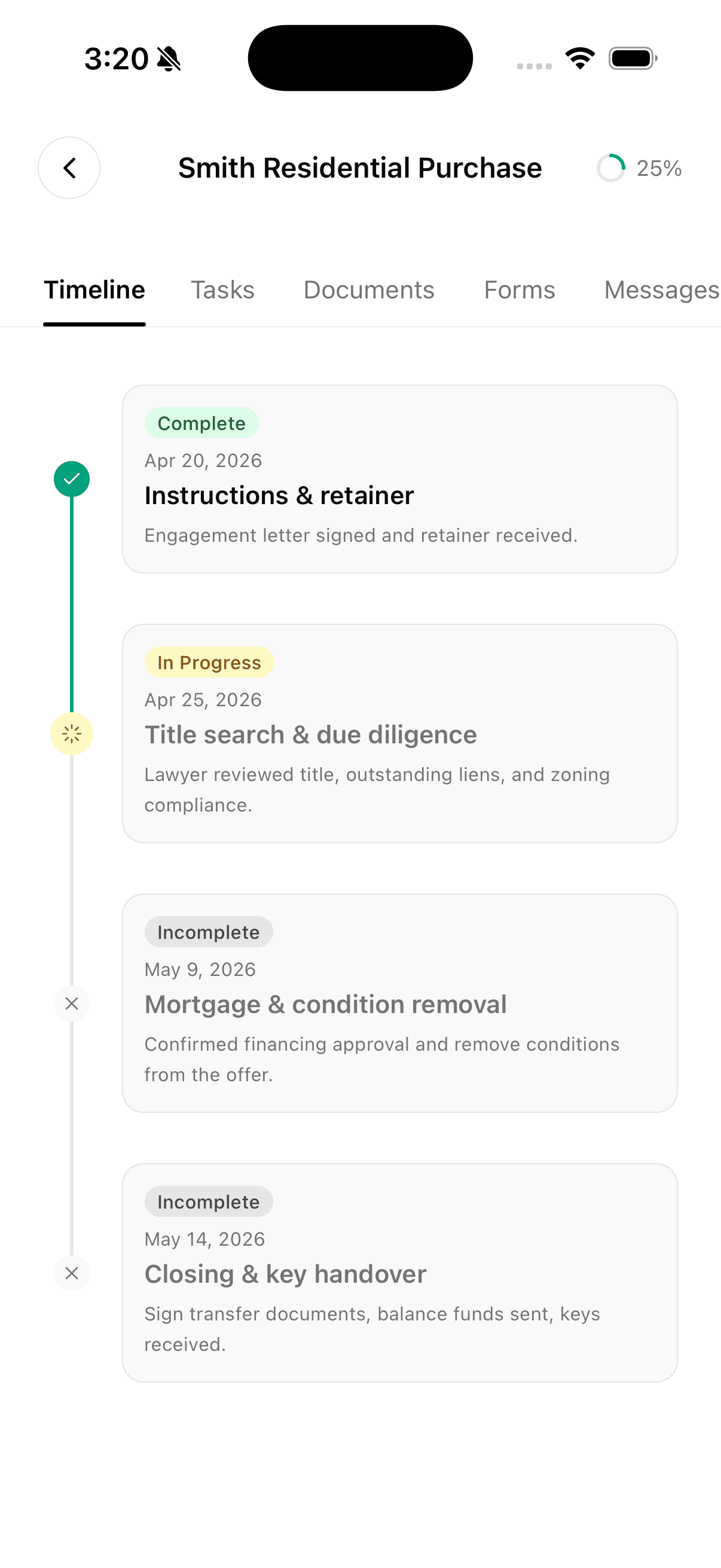 Sapling app — Timeline screen